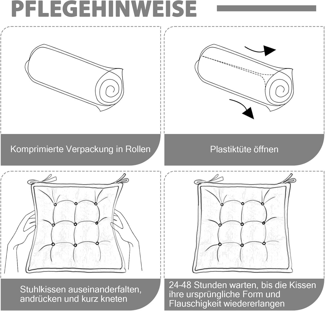 Indoor Sitzkissen Stuhl 2er Set – Komfortable Cordstoff-Sitzmatte Stuhlkissen mit Bändern, Hochwerti