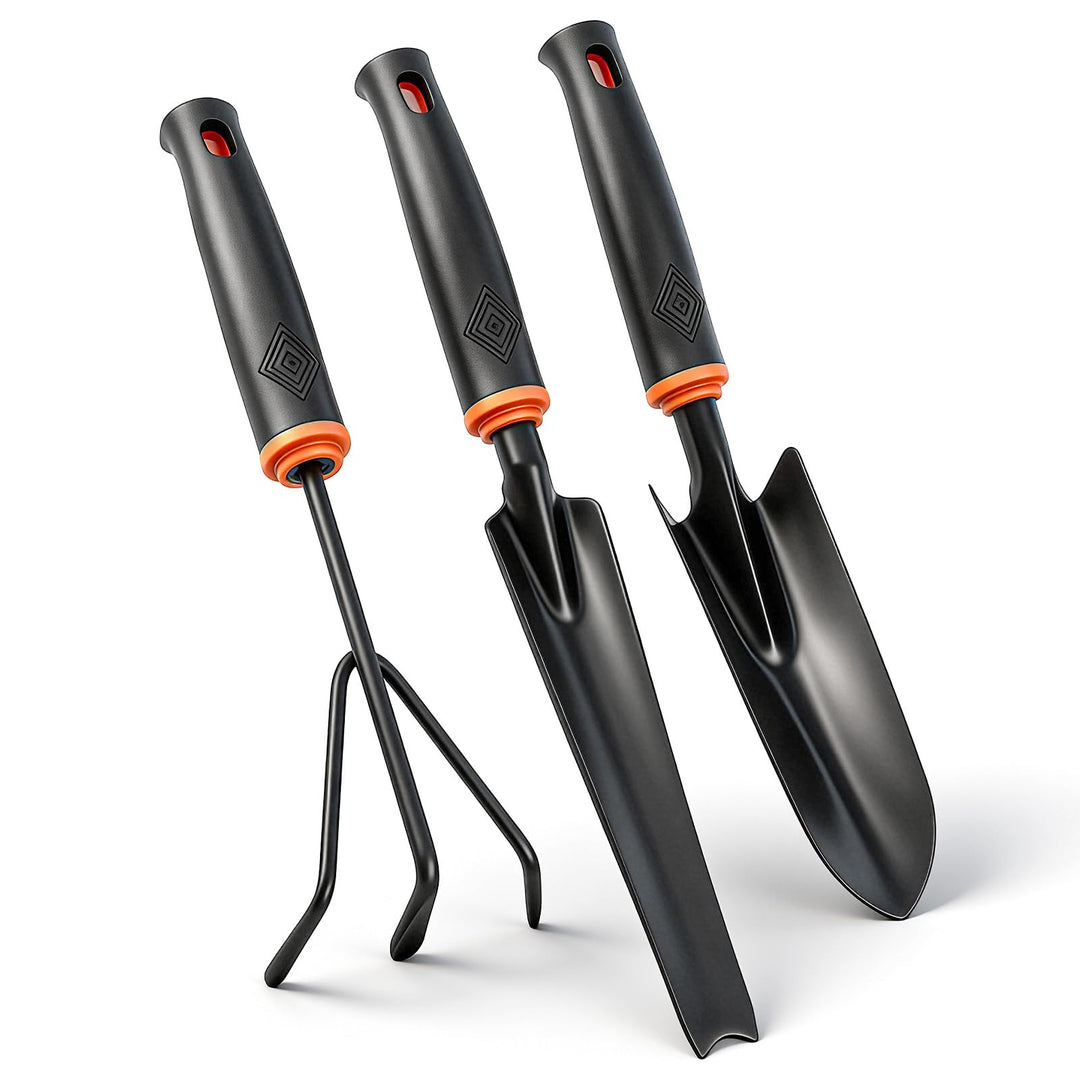 Gartenwerkzeug Set 3 Stück Schwarzer Schmaler Gartenschaufel (32 x 6 cm) Pflanzschaufel (34 x 3.7 cm