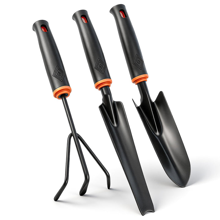 Gartenwerkzeug Set 3 Stück Schwarzer Schmaler Gartenschaufel (32 x 6 cm) Pflanzschaufel (34 x 3.7 cm