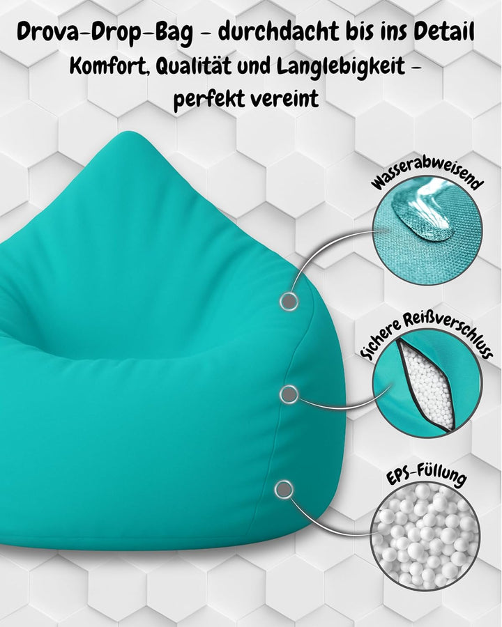 PATCH HOME Patchhome Sitzsack Tropfenform mit Reissverschluss Nachfüllbar - für In &amp; Outdoor - mit S