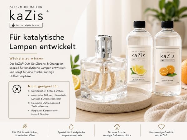 KAZIS® I Duft-Set Spritzige Zitrone + Aromatische Orange I 2 x 1 Liter I Für Alle Katalytischen Lamp