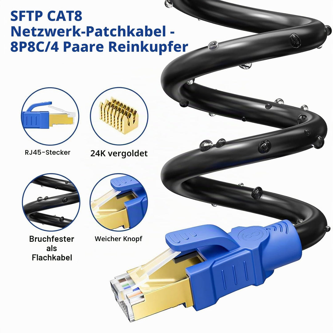 Soibke Cat 8 LAN Kabel - 5meter, 10meter, 15meter, 20meter, 30meter Outdoor Wifi Kabel - Hochgeschwi