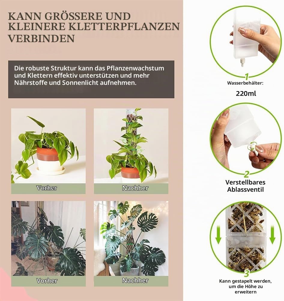 Rankhilfe mit Moosstab für Monstera - Pflanzenstab aus Kunststoff mit Giesshilfe Weiss/1/1, Wei&amp;