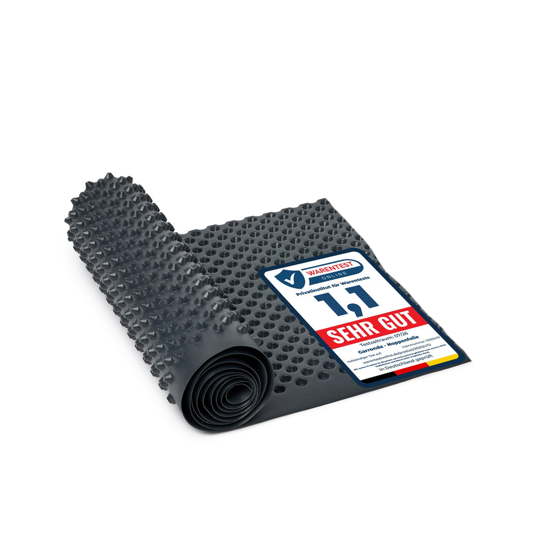 Garronda Noppenfolie Noppenbahn Drainagebahn HDPE 400g/m² 0,5x5 m GD-0160 Schwarz 0,5 x 5 m, Schwarz