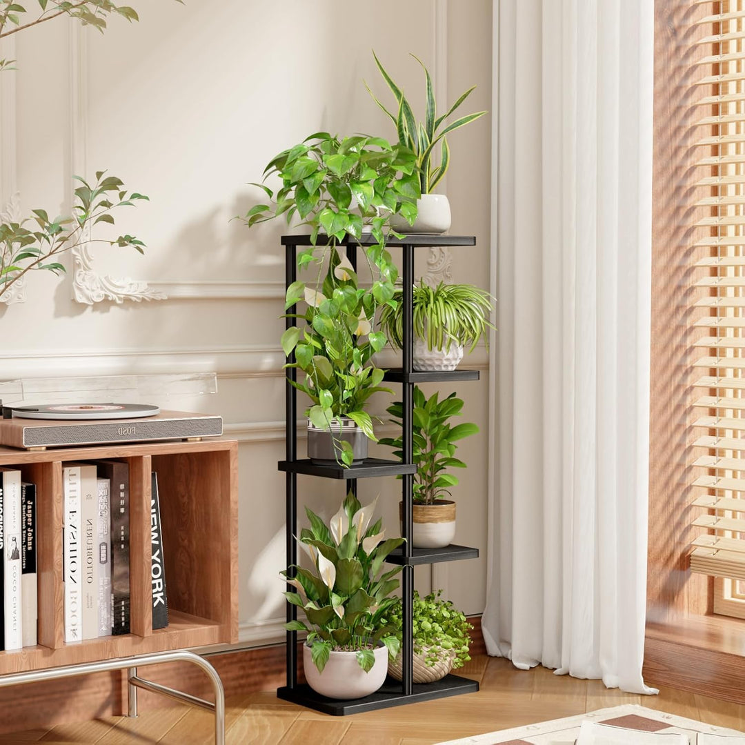 Bamworld Blumenständer aus Metall und Holz – Pflanzenständer mit 5 Ebenen, Pflanzenregal für Innenbe