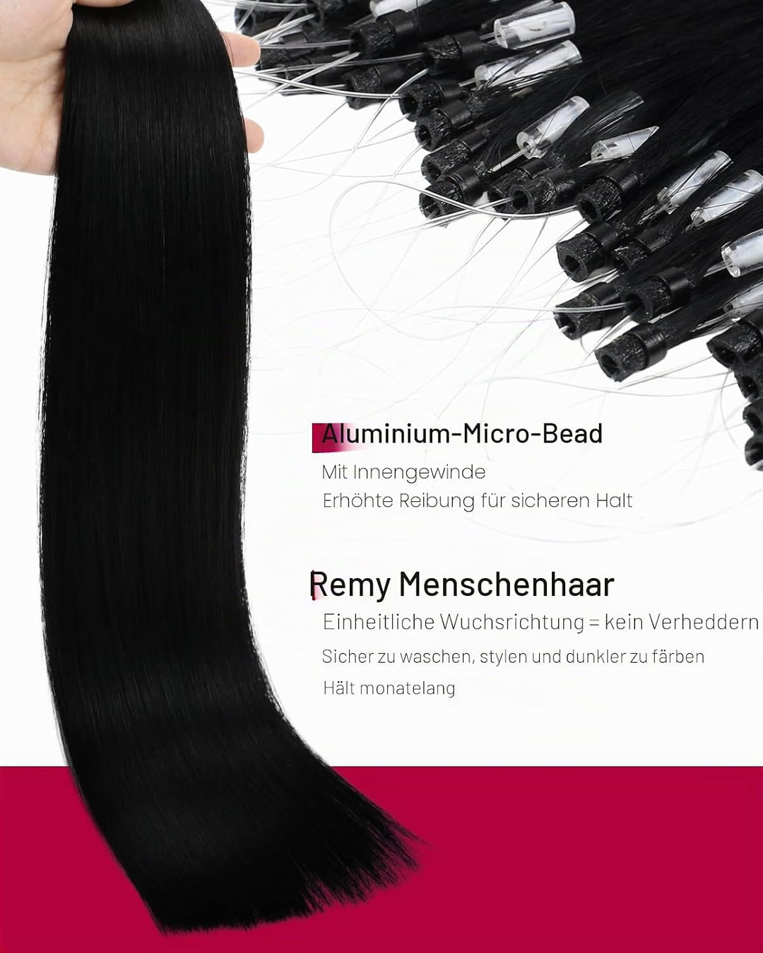 Moresoo Microring Extensions Echthaar Schwarz 1g/s 35cm Remy Extensions Echthaar mit Microrings Cold