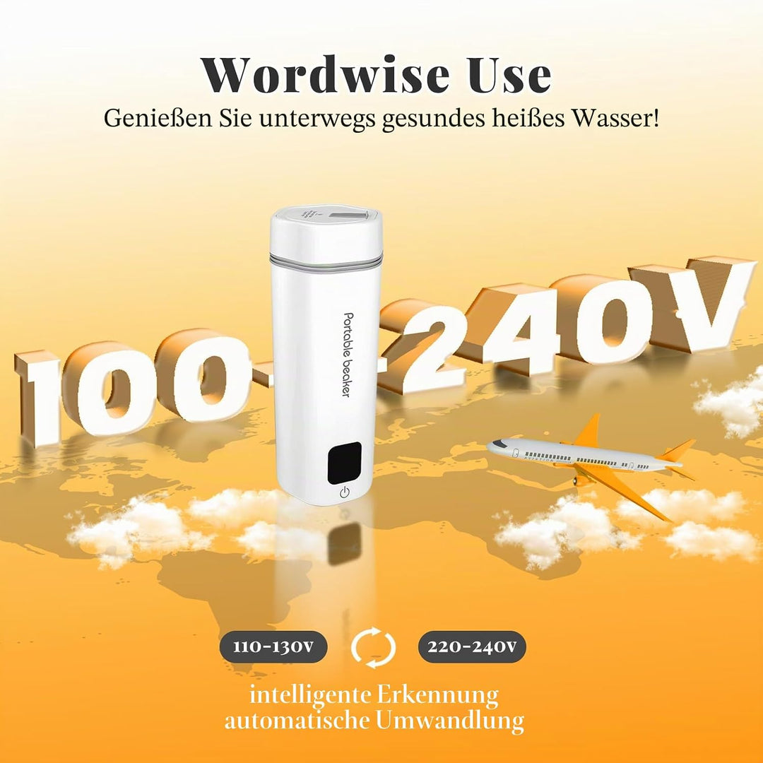 Reise Wasserkocher Klein, 100-240V Universal 350ML Tragbarer Wasserkocher Mini Wassertasse, Edelstah