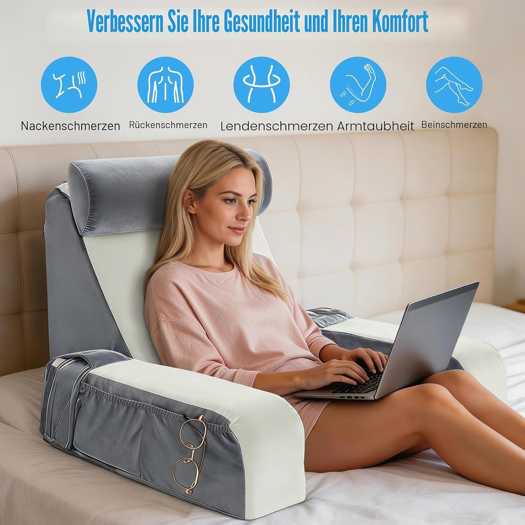 Lesekissen für Bett und Sofa, Rückenkissen Bett mit Abnehmbarer Nackenrolle &amp; Armlehne, Lesekissen m