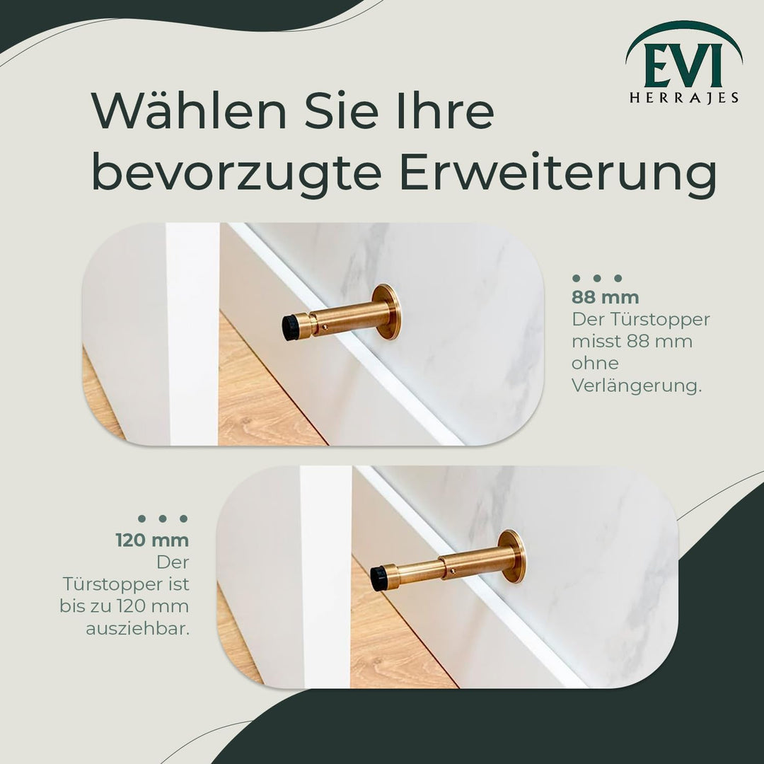 EVI HERRAJES Verstellbarer Türstopper aus Messing, Dual-Installation (Messing Antik-leder), Messing