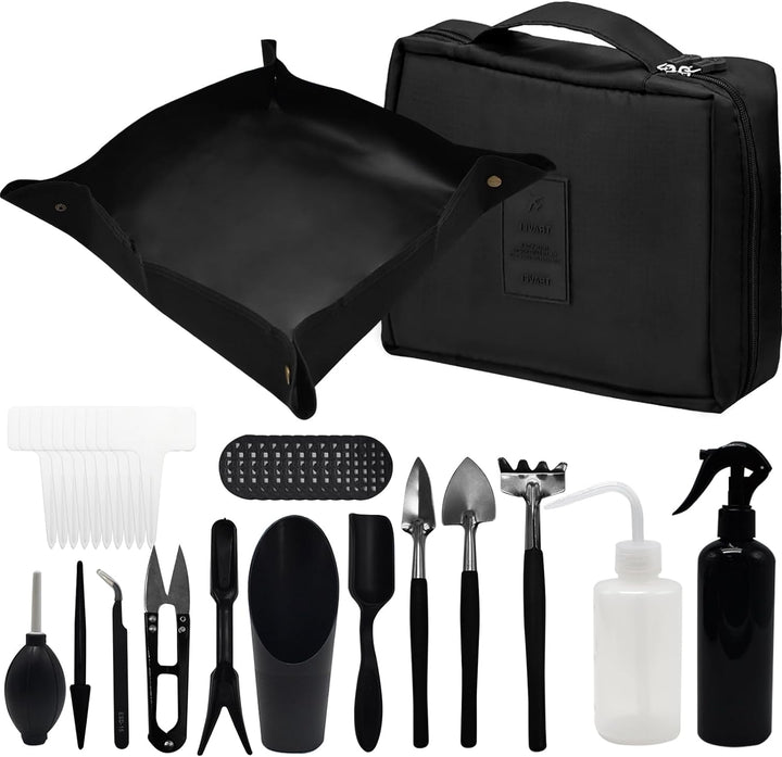 JNUYISW Gartenwerkzeug Set, 17 Stück Mini Pflanzen Werkzeug Set mit Faltbarer Gartenmatte Pflanzmatt