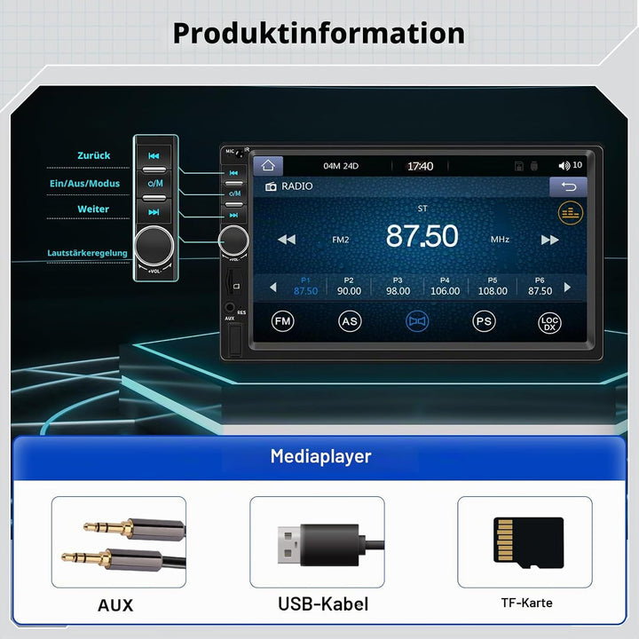 Hodozzy Autoradio 2 Din mit CarPlay Android Auto, Autoradio MP5 Player 7 Zoll Bildschirm Bluetooth m
