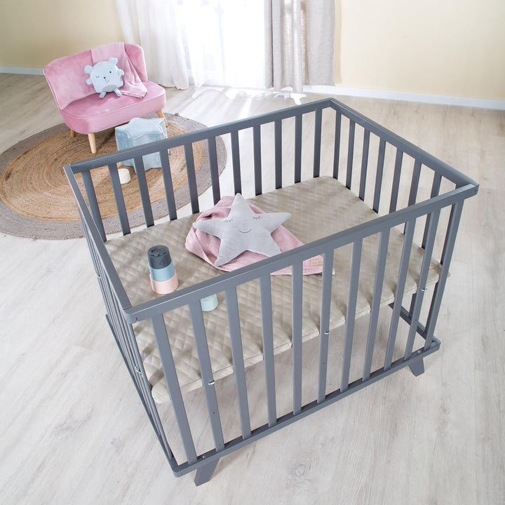 roba Laufgitter 75 x 100 cm aus Holz anthrazit - Laufstall für Babys inkl. Schutzeinlage Greyish ges