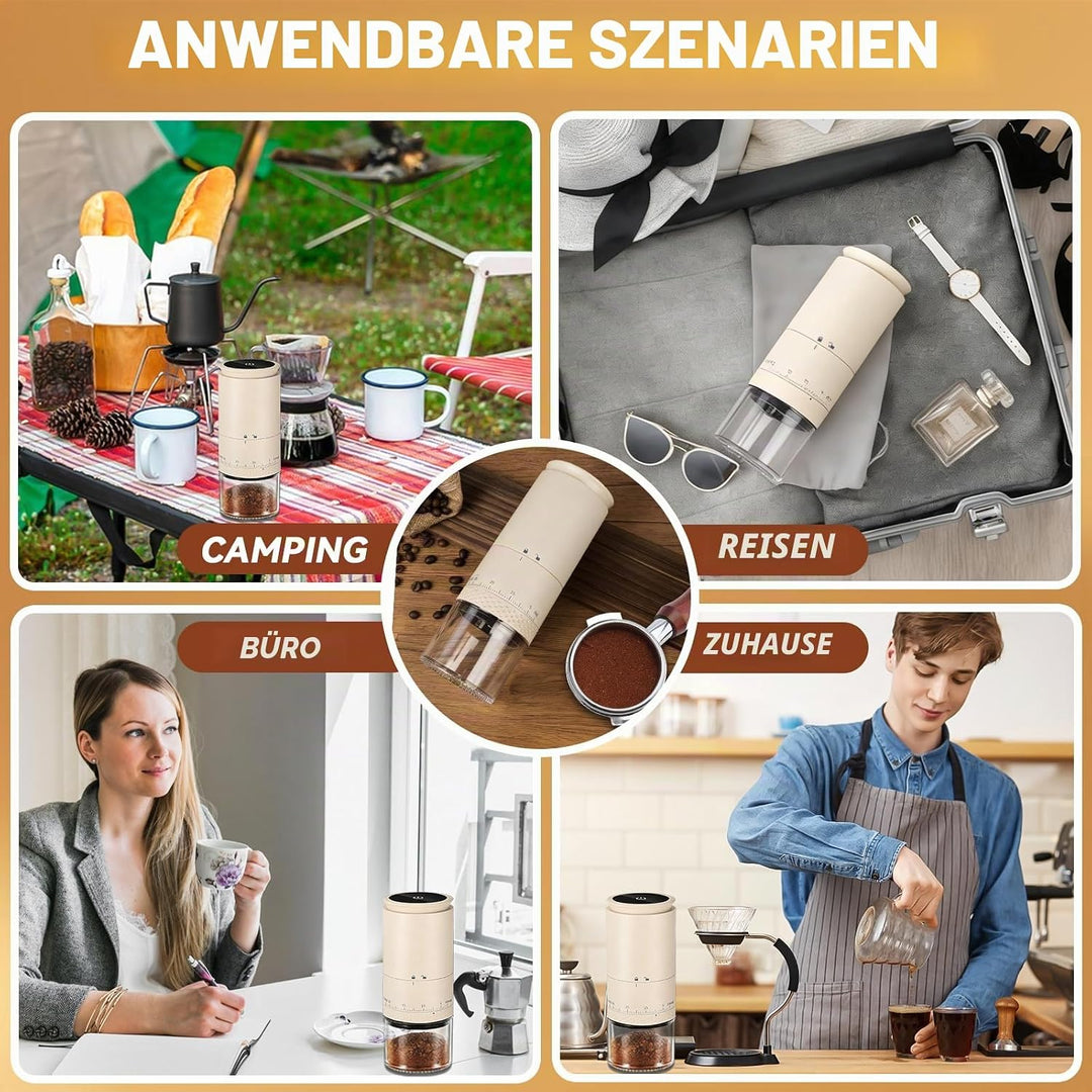Kaffeemühle Elektrisch, USB Wiederaufladbare Tragbare Kaffemühle, Konische Mühle für Espresso mit LE