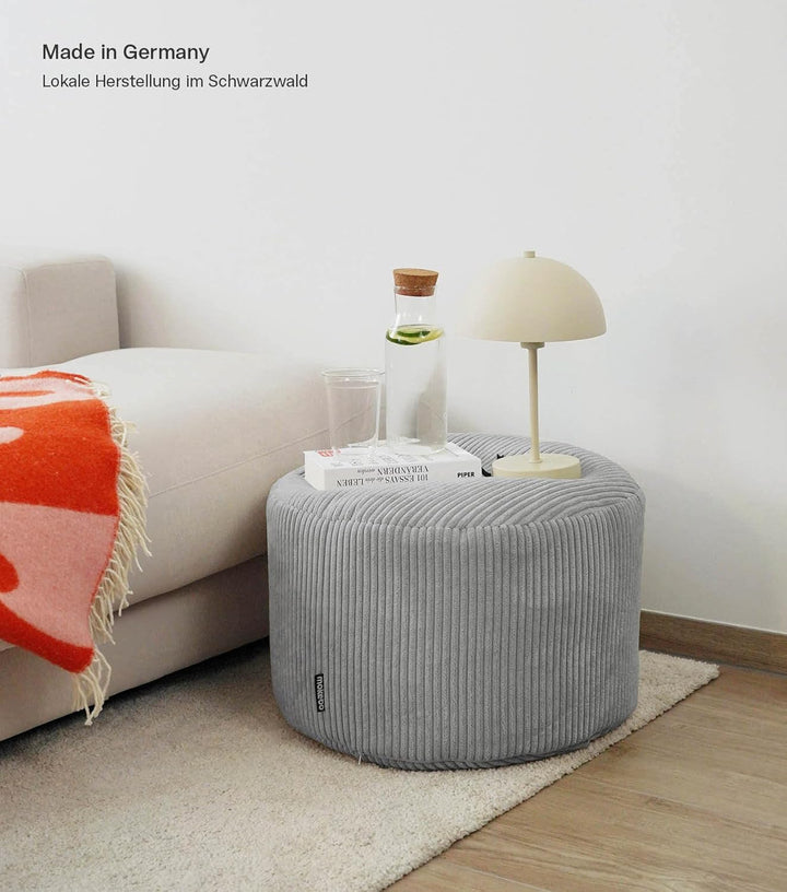 mokebo® Pouf, Hocker o. Sitzhocker aus Cord 30x50 cm 'Der Faule Lenz', Bodenkissen in Grau, Fusshock