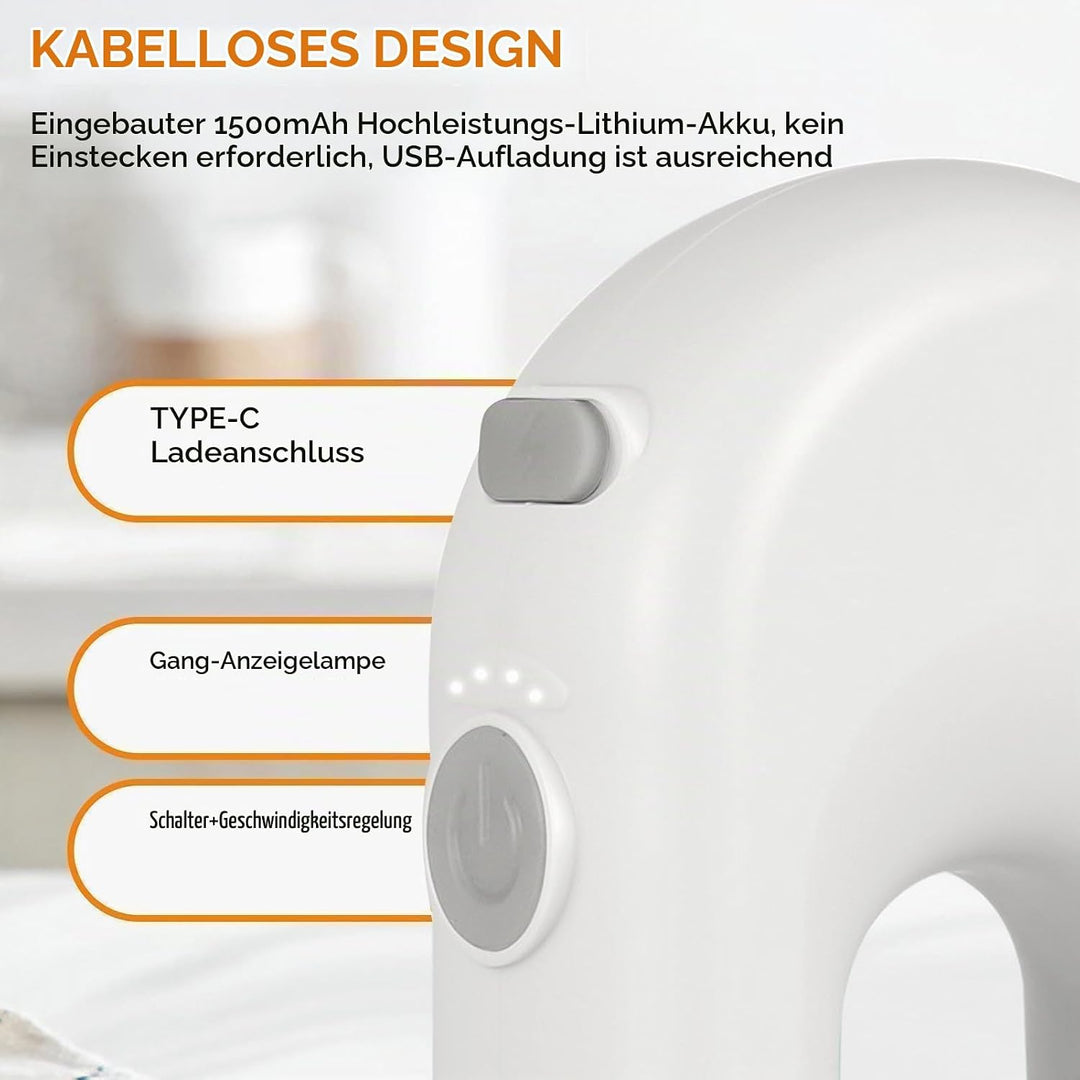 Kabelloser Handmixer Elektrischer Mini-Eierschläger 4-Gang-einstellbarer Mini-Handmixer Elektrischer