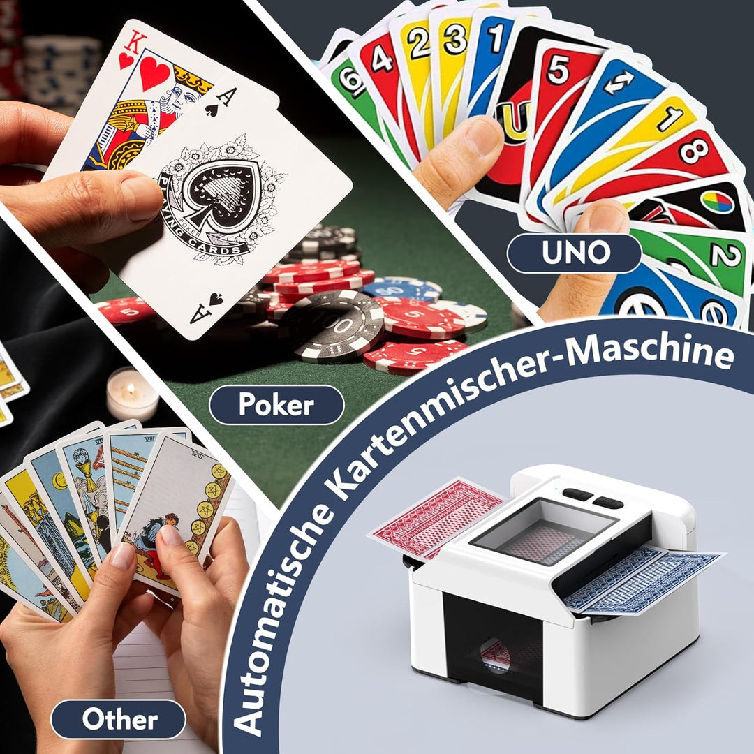 ShinePick Kartenmischmaschine Elektrische für 1-2 Decks, One-Press Auto & Manueller Wiederaufladbare