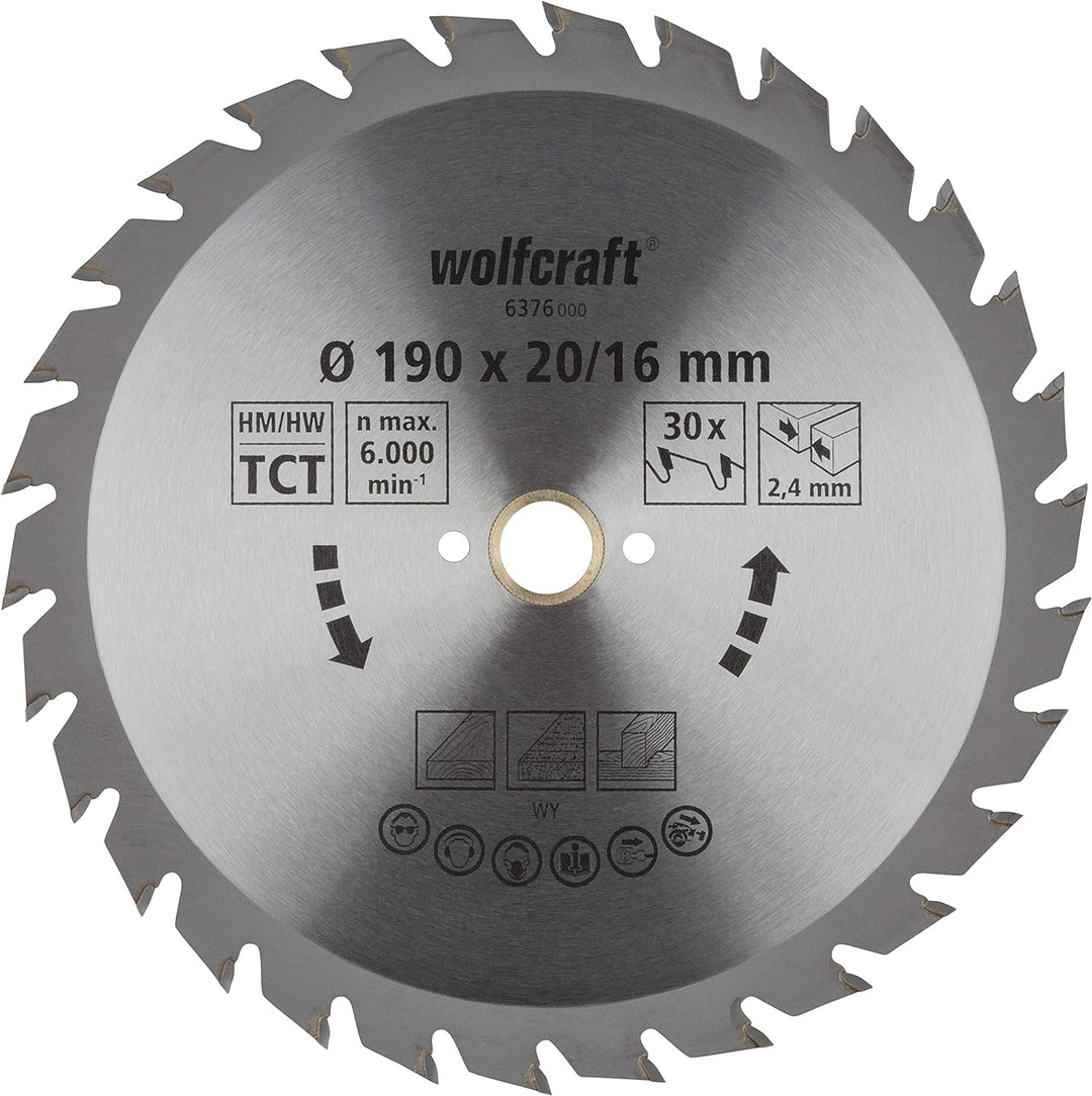 wolfcraft 6376000 | Handkreissägeblatt HM | Serie grün | 30 Zähne | ø190mm 190 X 20, 190 X 20