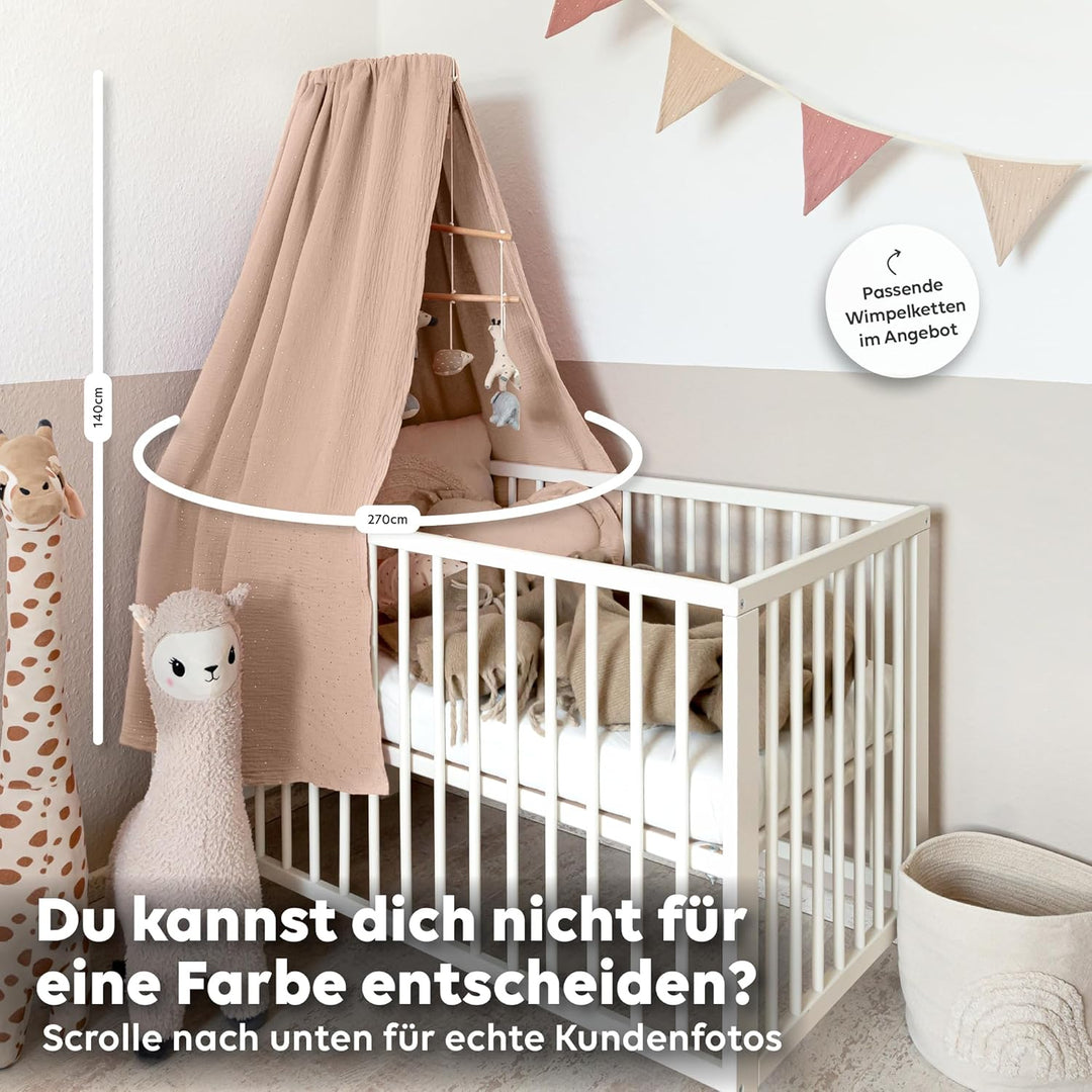 lilimaus Betthimmel Babybett mit Gold Applikation in 12 Farben [inkl. Himmelstange] - Himmel Babybet