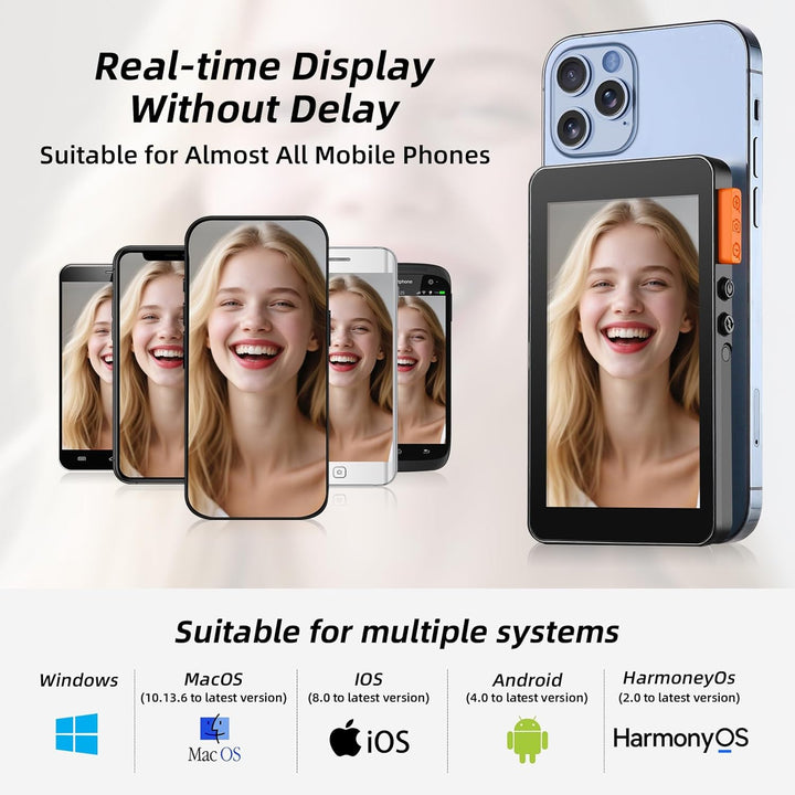 Koolertron 4 Zoll Handy Selfie Monitor mit Lautsprechern und Ständer, Magnet Rückkamera Selfie Monit