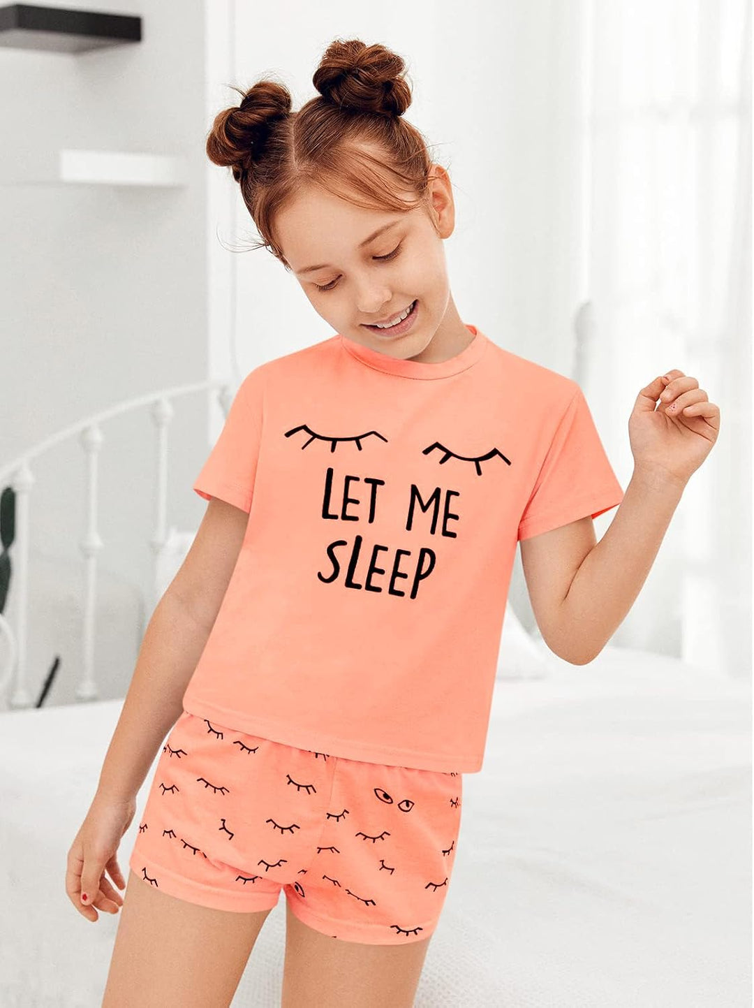 Haloumoning Mädchen Schlafanzüge Sommer Niedliche Shorts Set Bequem Kurzarm Cartoon bedrucktes Pyjam