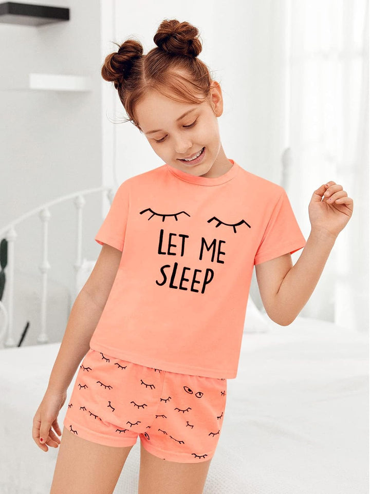 Haloumoning Mädchen Schlafanzüge Sommer Niedliche Shorts Set Bequem Kurzarm Cartoon bedrucktes Pyjam