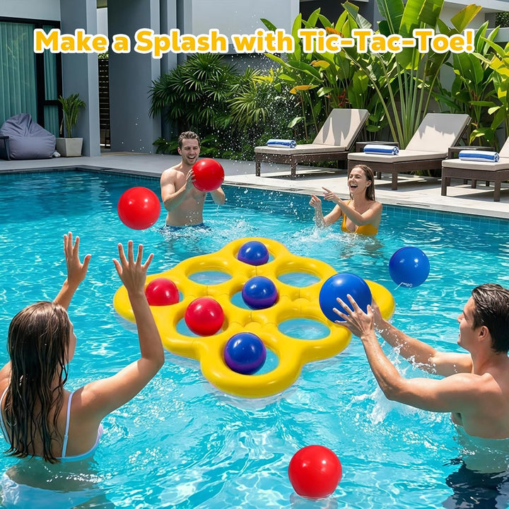 MoKo Tic-Tac-Toe Wasserspiel-Set für den Pool, Aufblasbare Pool-Schwimmhilfe mit 10 Bällen, Spiele f