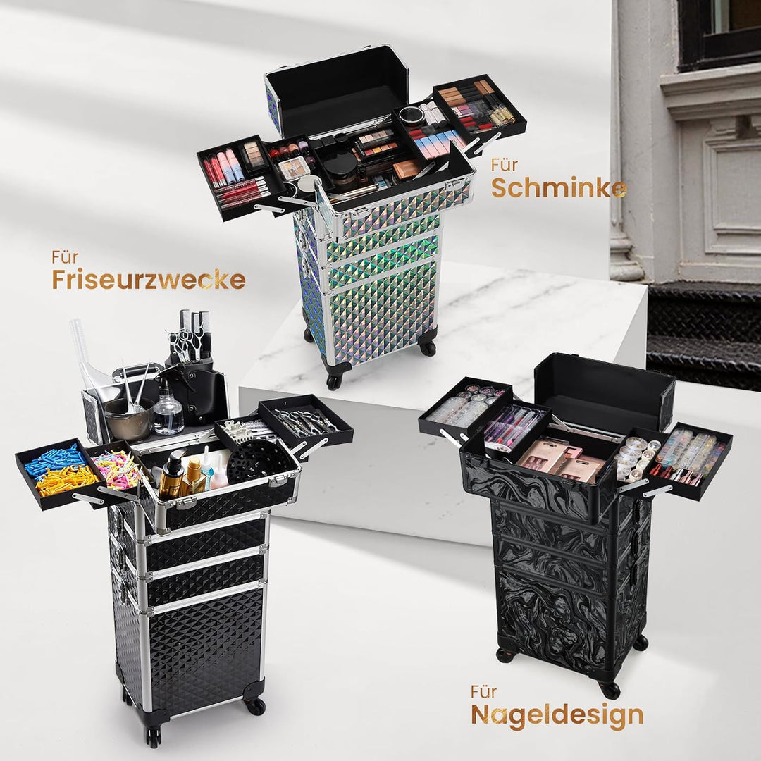 Kosmetikkoffer Trolley 4-in-1 Kosmetikkoffer Gross Kosmetik Trolley Make up Koffer Schminkkoffer mit