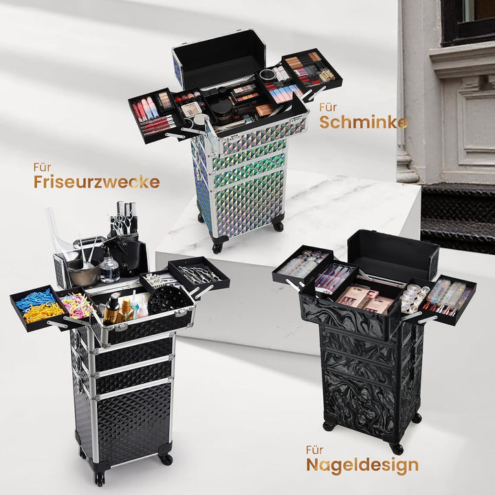 Kosmetikkoffer Trolley 4-in-1 Kosmetikkoffer Gross Kosmetik Trolley Make up Koffer Schminkkoffer mit