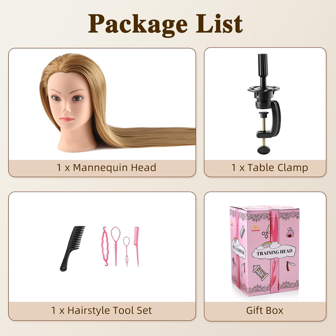 Frisierkopf 100% Synthetisches Haar übungskopf Friseur 26” Trainingsköpfe Puppenkopf Friseur Kopf Mi