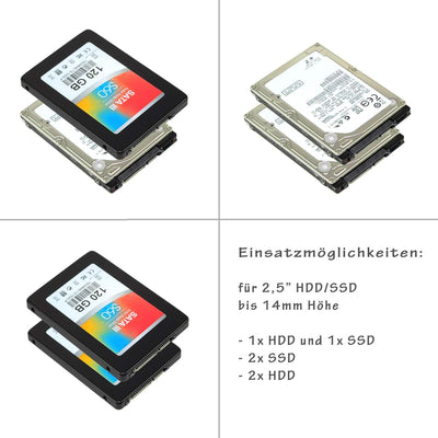 Rhombutech® Set 5X Einbaurahmen für 2X 2,5 Zoll HDD/SSD auf 3,5 Zoll - Metall - sehr stabil - optimi