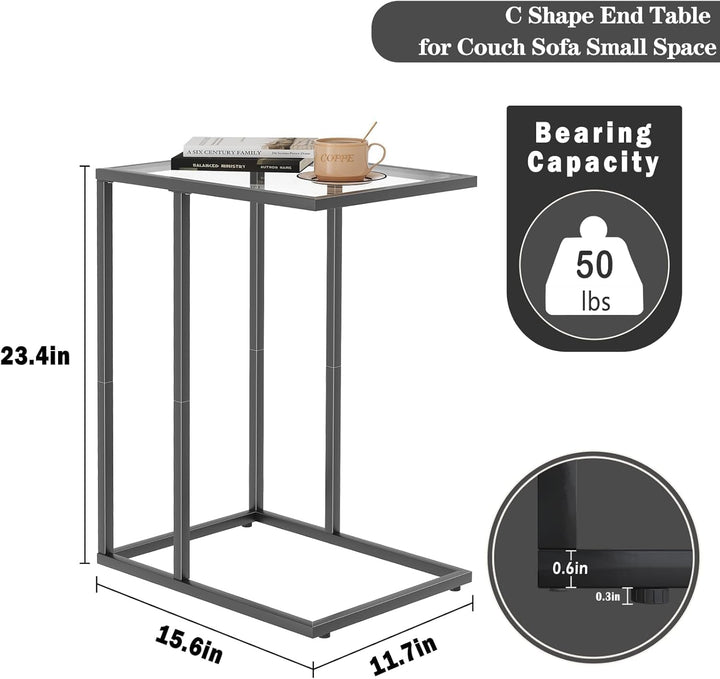 Beistelltisch, Couchtisch C Form, Wohnzimmertisch mit Metallgestell, Sofatisch, Kaffeetisch, Saugpla
