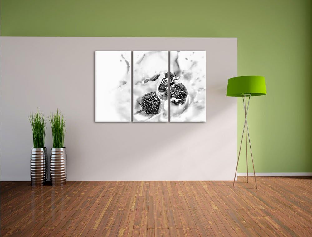 Pixxprint Erdbeermilch als Leinwandbild/Grösse: 3 Teilig (120x80) cm/Wandbild/Kunstdruck/fertig besp