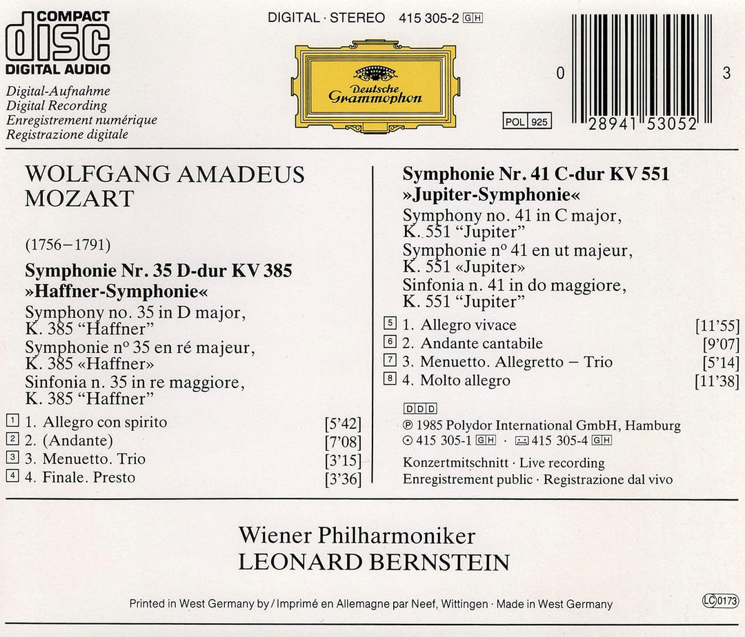 Sinfonien 35 und 41, Audio-CD