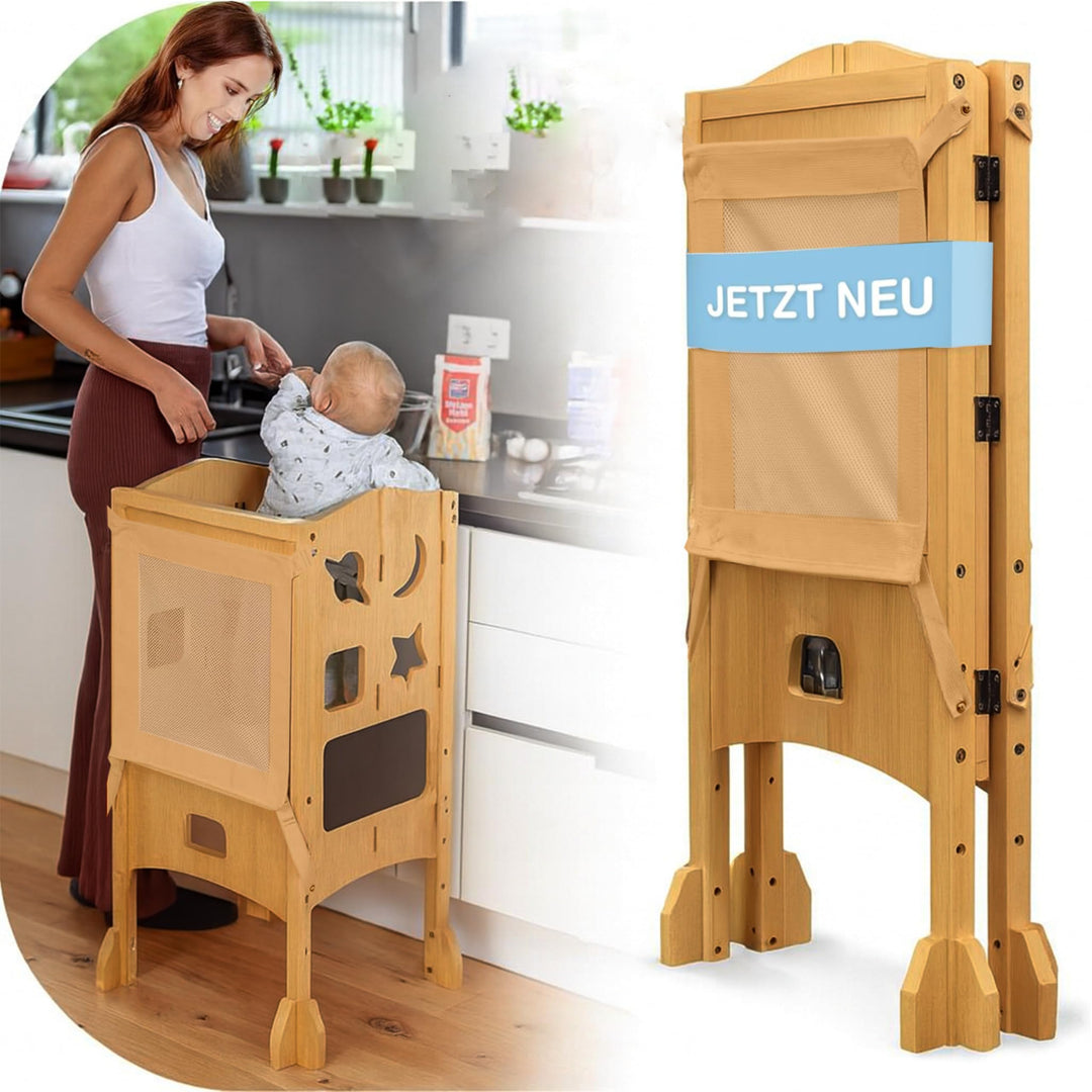 Lernturm ab 1 Jahr - Lernturm klappbar inkl. 360° Sicherheitsnetz - Extra Stabiler und massiver Lear