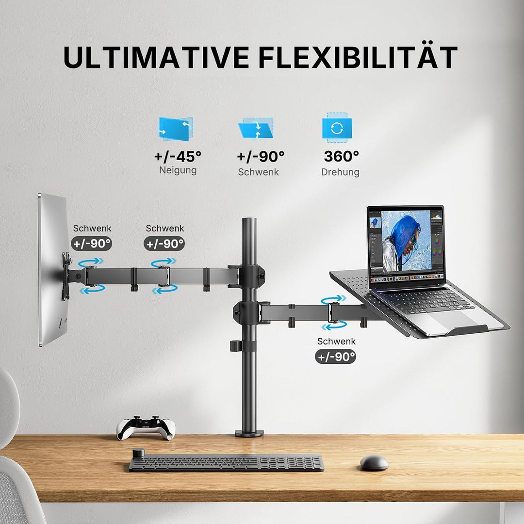 HUANUO Monitor Halterung mit Laptop Arm, Monitor Laptop Halterung für 13-32 Zoll Bildschirmhalterung