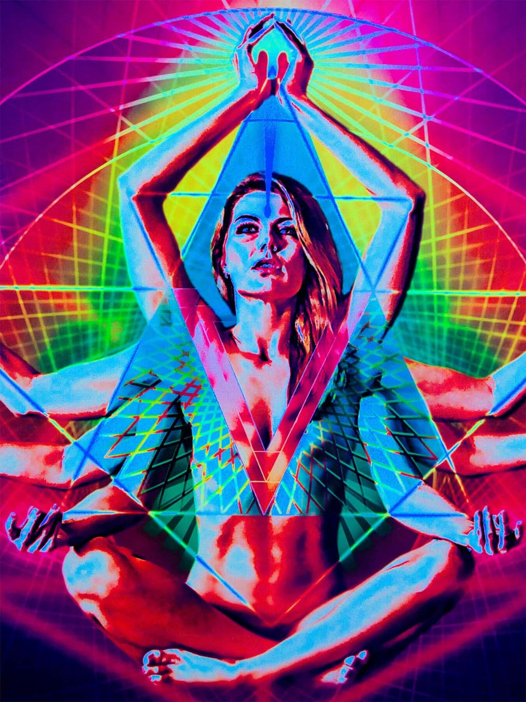 PSYWORK Schwarzlicht Stoffposter Neon | Resonance | 1,10 x 1,37m | UV-aktiv | fluoreszierend | Wandb