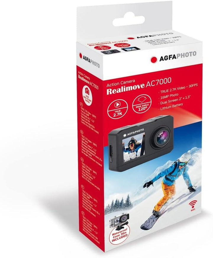 AgfaPhoto Photo Realimove AC7000 – Digital-Action-Kamera, wasserdicht 30 m (True 2,7 K, 16 MP, Dual-