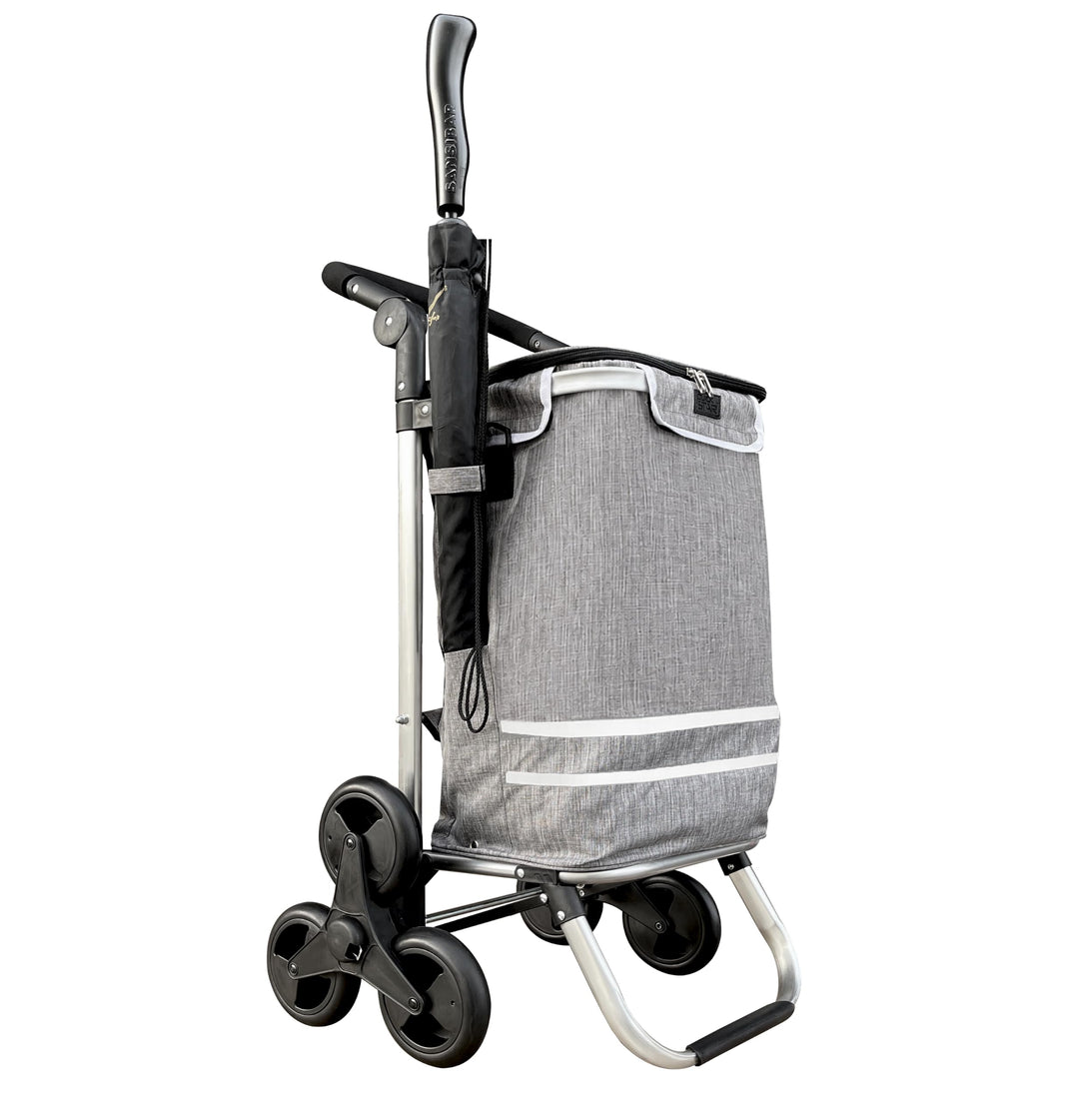 Faltbarer Aluminium Einkaufstrolley 57L (48L + 9L Kühlfach) Grau, 50kg Traglast, 35x45x98cm, Eva Tre