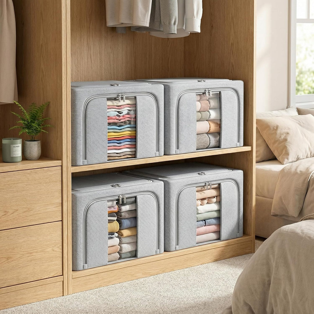 Kleideraufbewahrungsbehälter mit Metallrahmen, 66 l, gross, faltbar, stapelbar, Schrank-Organizer mi