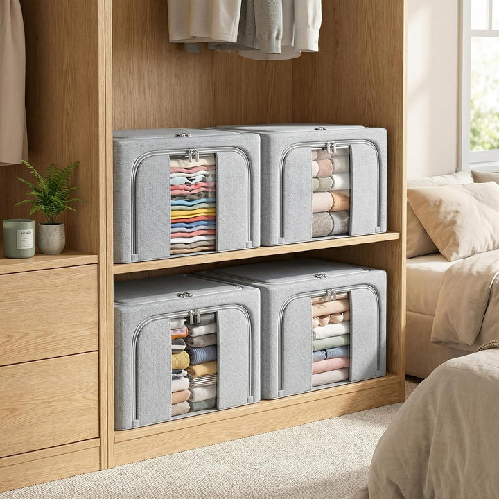 Kleideraufbewahrungsbehälter mit Metallrahmen, 66 l, gross, faltbar, stapelbar, Schrank-Organizer mi