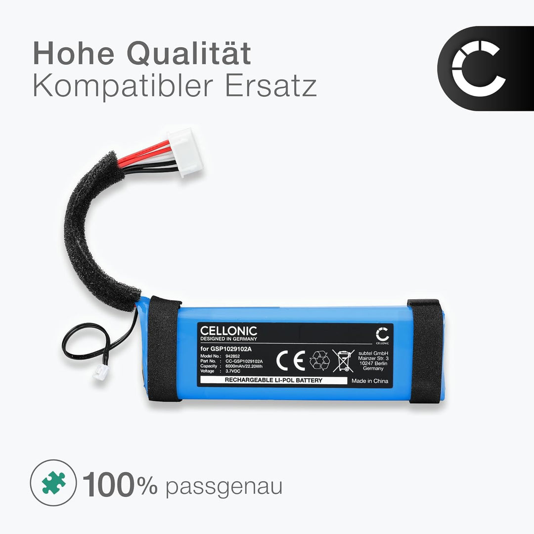 CELLONIC, Lautsprecherakku kompatibel mit JBL Charge Essential 1 (6000mAh, 3.7V) Ersatzakku GSP10291