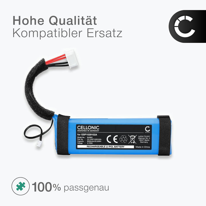 CELLONIC, Lautsprecherakku kompatibel mit JBL Charge Essential 1 (6000mAh, 3.7V) Ersatzakku GSP10291