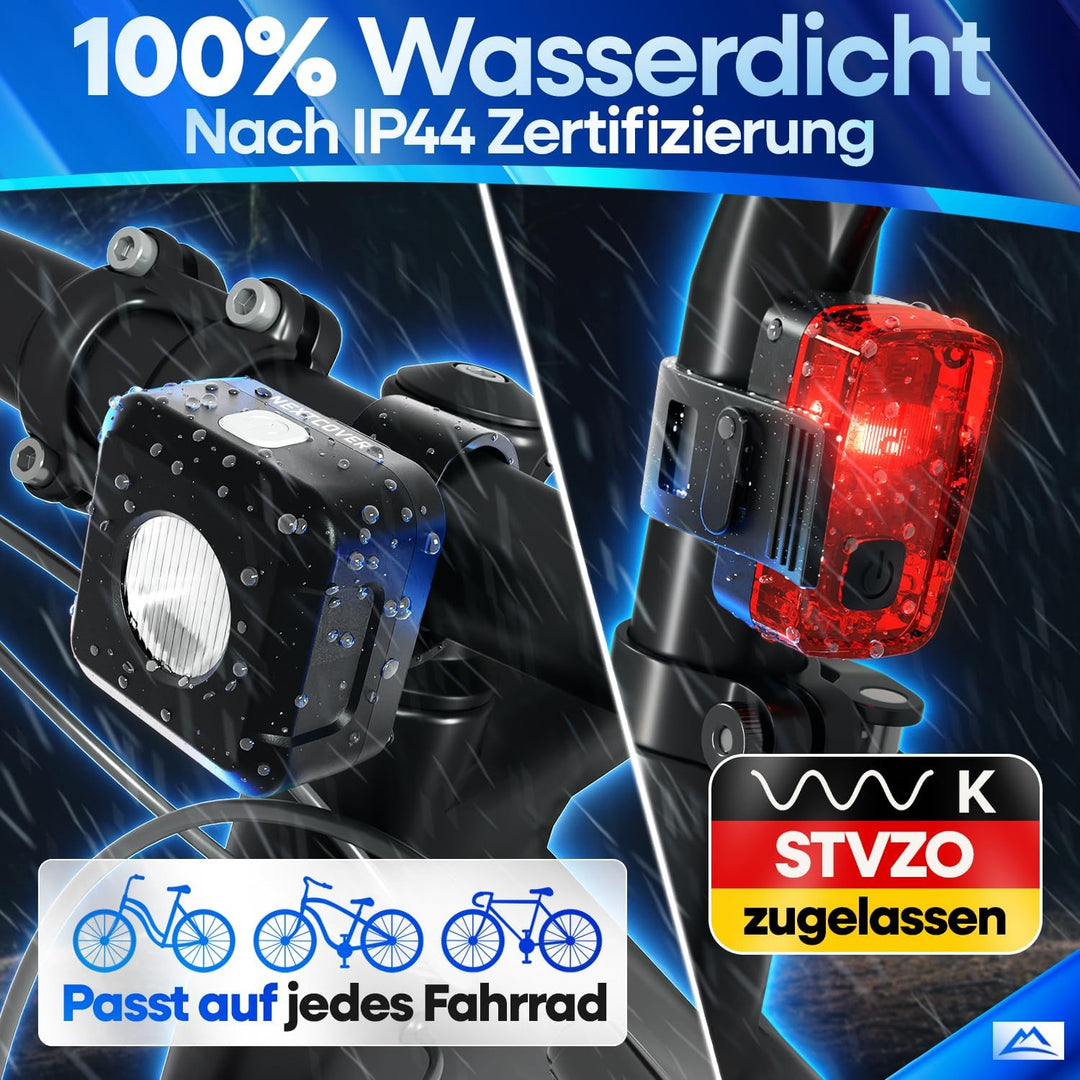 NEXTCOVER® Fahrradlicht Set mit [VisionOne] I LED Set USB-C aufladbar & wasserdicht I StVZO zugelass