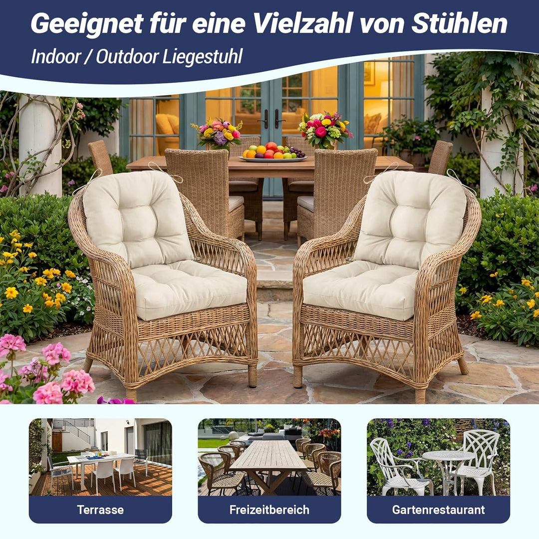 Dicke Outdoor Sitzkissen Stuhl 2 Stück Wasserdichtes (Cremeweiss) | Erwachsene Stuhlkissen 48*48 mit