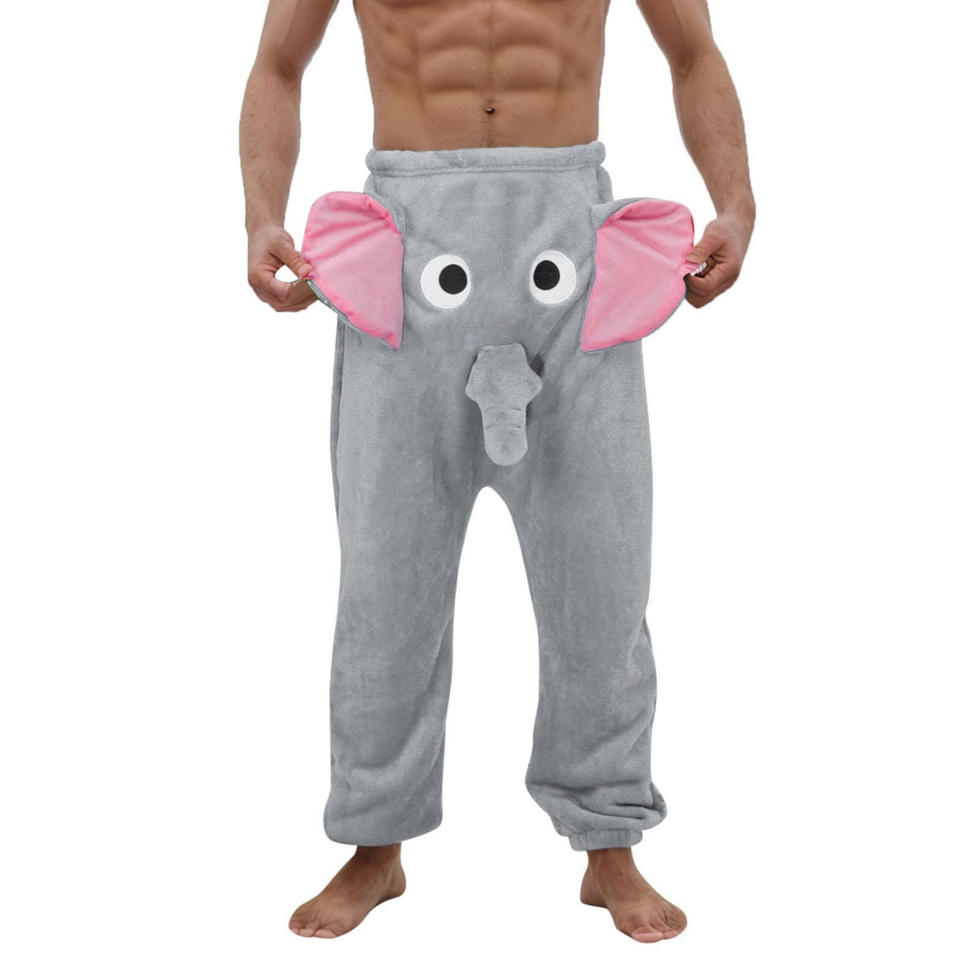 Herren Pyjama Hose Flanellhose Elefanten Hose Männer Elefanten Hose mit Rüssel Lustig Locker Pyjamah