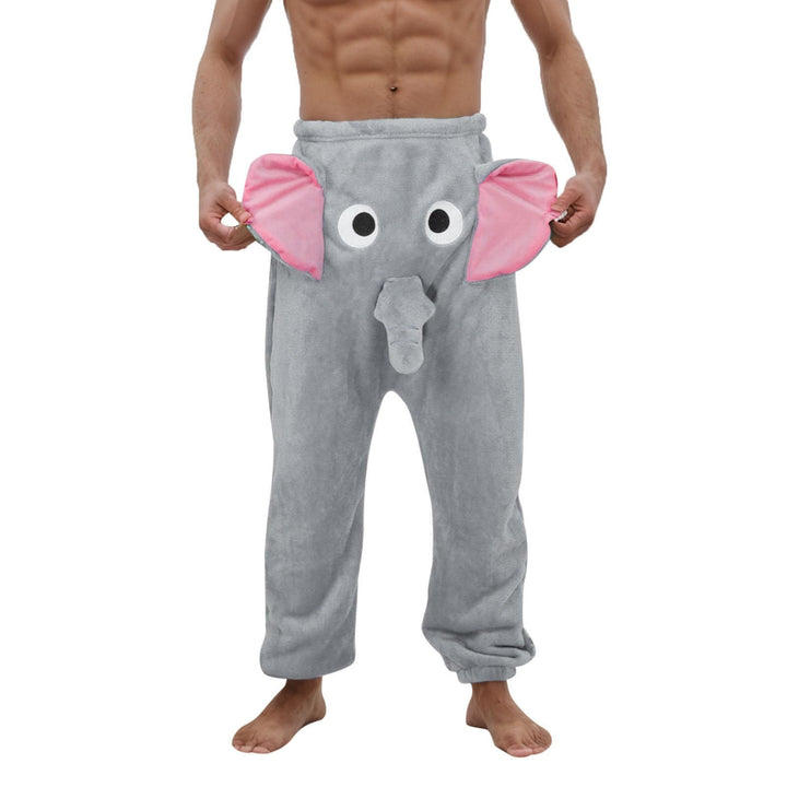 Herren Pyjama Hose Flanellhose Elefanten Hose Männer Elefanten Hose mit Rüssel Lustig Locker Pyjamah
