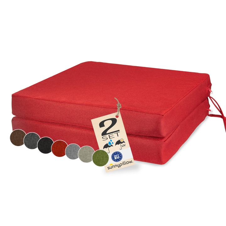 sunnypillow 2er Set Stuhlkissen 45 x 45 cm wasserdicht UV-lichtecht 7cm dick - Outdoor Polsterauflag