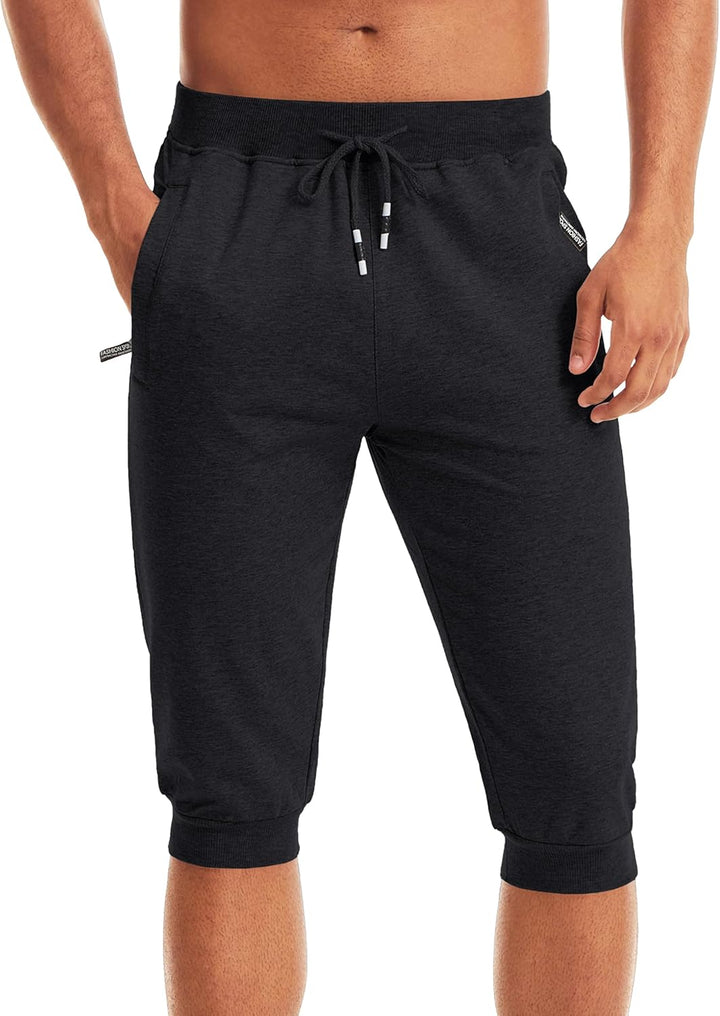 MAGCOMSEN Herren Sport Short 3/4 Trainingshose Sommer Jogging Capri mit Reissverschlusstaschen Leich