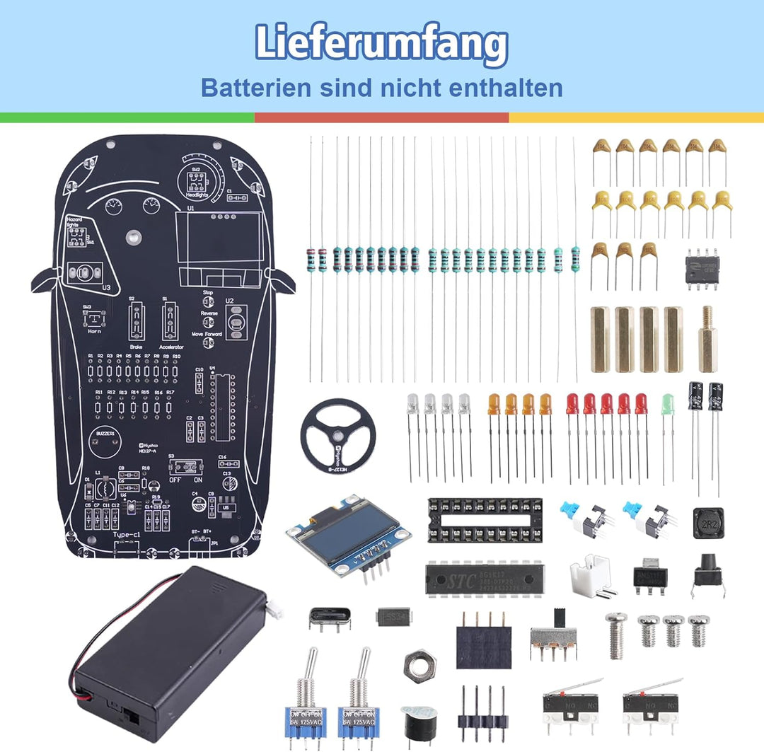 Auto Fahrsimulator Löt Bausatz, DIY Elektronik Lötbausätze mit Gangschaltung, Lichter und LCD-Anzeig