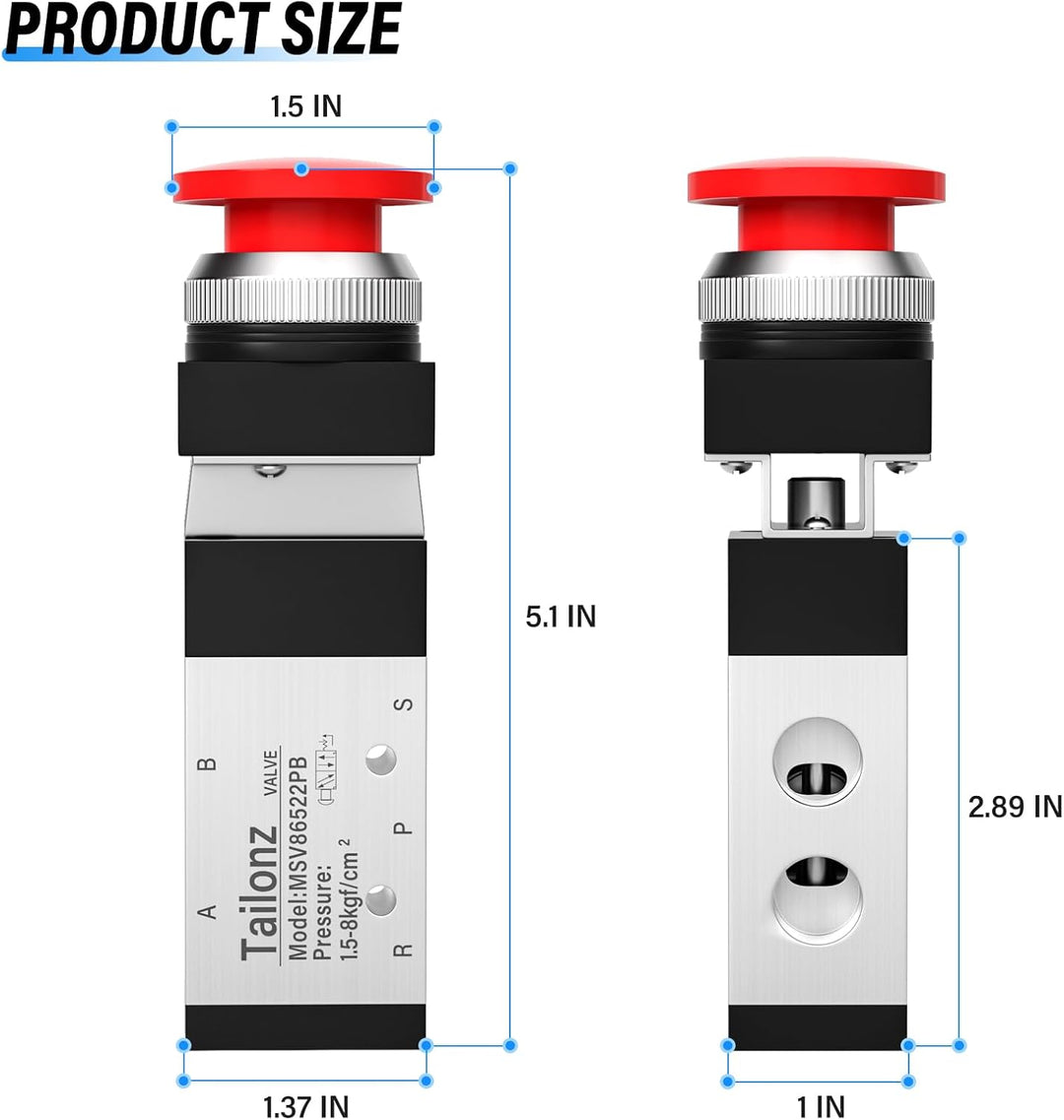 Tailonz Pneumatischer Druckschalter 1/4" NPT 5 Wege 2 Positionen Druckschalter Druckschalter Drucksc